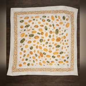 Women's Sheer Cream Scarf with Mustard and Olive Dinosaur Eggs Print 41"x41"